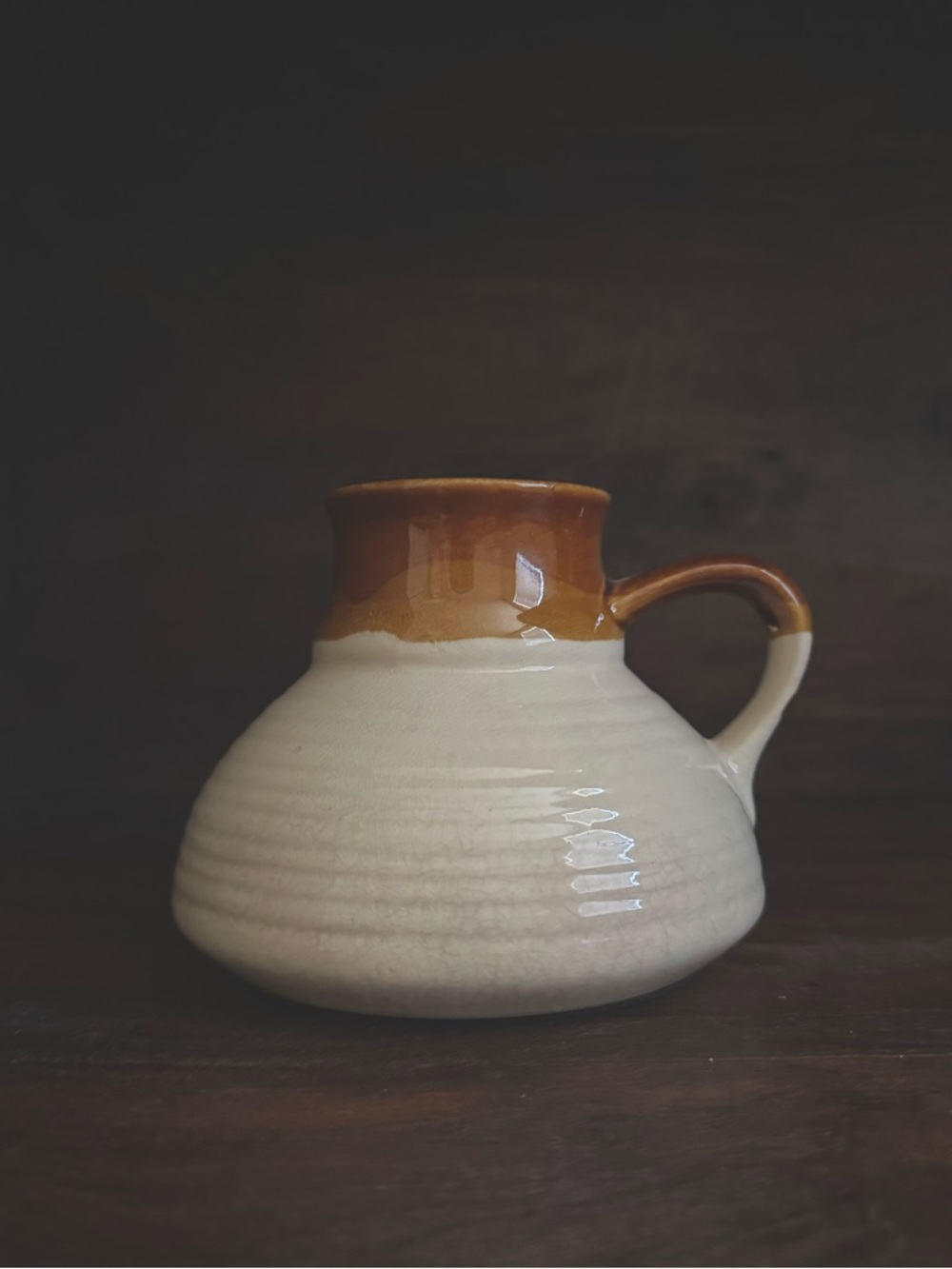 Vintage 70s Stoneware Mug Brown Drip Glaze Rustic Ceramic Cup